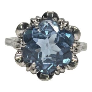 Vintage 30s 10K White Gold Basket Wave Sky Blue Topaz Gemstone Ring Amazing 🩵